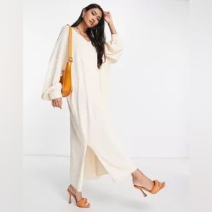 ASOS EDITION slouchy v neck midi sweater dress in cream